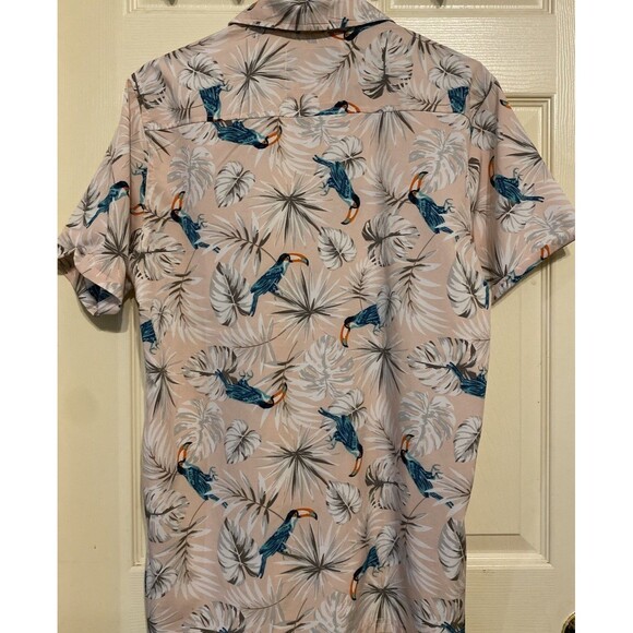 Good Vibes Life Is A Beach 80s Pastel Pink Bird Hawaiian Mens Shirt Med Resort - Picture 5 of 12